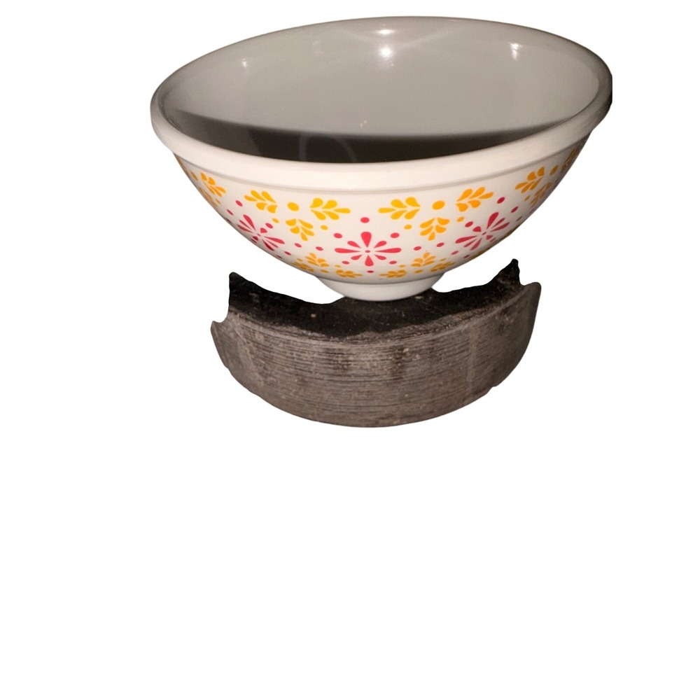 Floral Ceramic Cereal Soup Bowl Pink Orange Yellow Folk Art Pattern Vintage